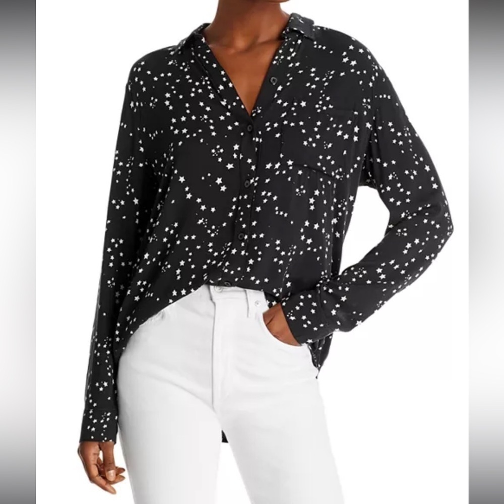 Rails Black and White Star Constellation Button Front Top XS
